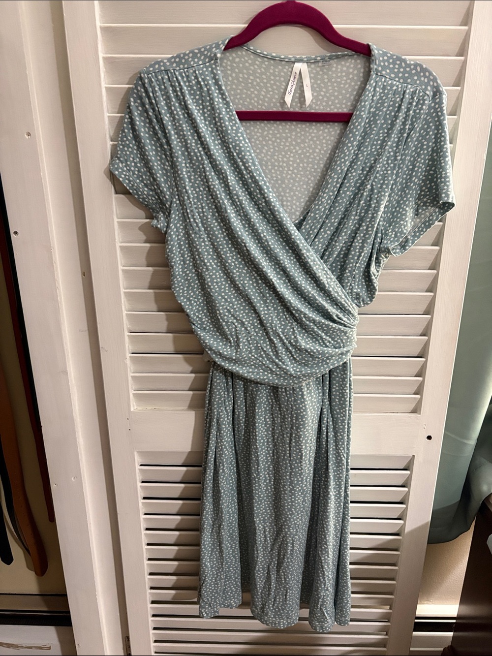 Sage Green & White Dot Print Maternity to Nursing Wrap Dress Large